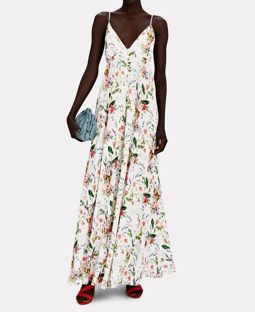 L'Agence Women's Stefani Ivory Botanical Floral Maxi Slip Dress Size Small